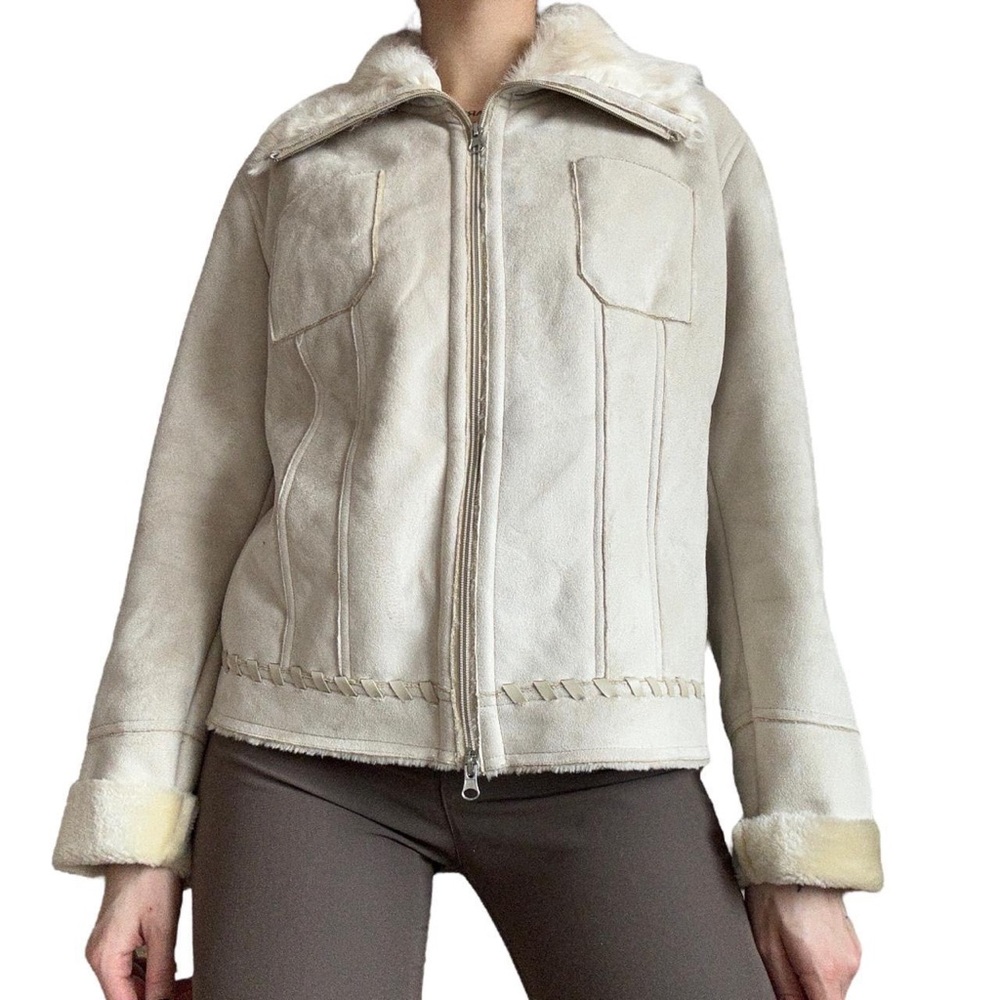 Afghan jacket faux fur collar y2k vintage suede afghan coat double zipper